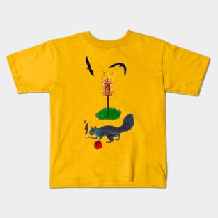 Crazy Squirrel birdhouse funny weird geek art meme Kids T-Shirt